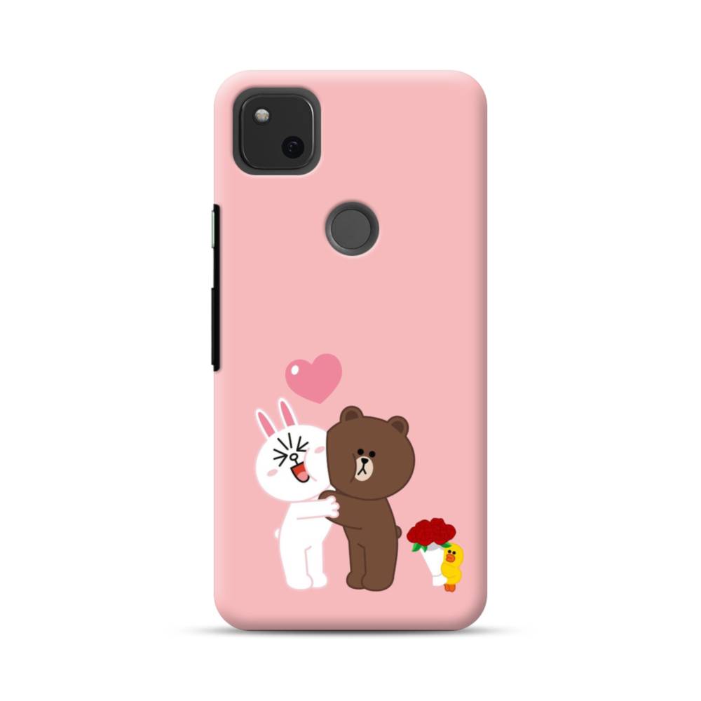 ハニー 可愛いライン キャラクター ラブラブ ブラウン コニーちゃん Google Pixel 4a ハードケース プリケース