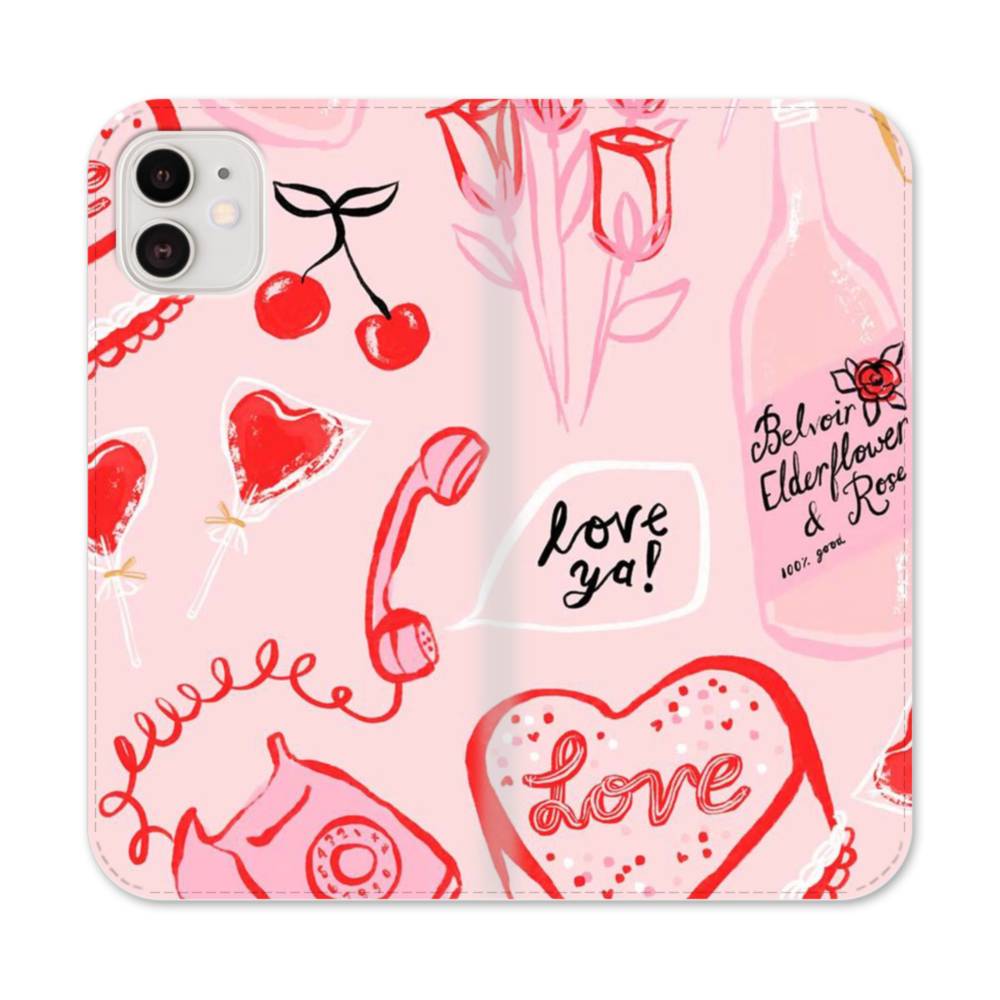 Love・ピンク＆レッド iPhone 12 Mini 手帳型ケース | プリケース