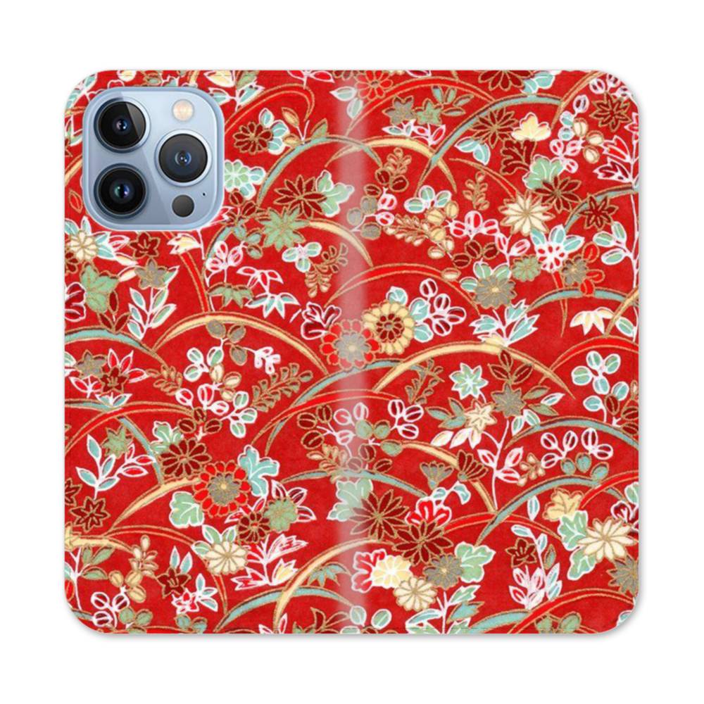 和の花柄 Iphone 13 Pro 手帳型ケース プリケース