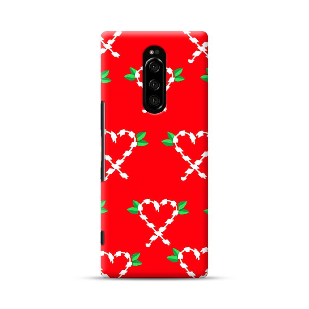 レッド背景ハート柄 クリスマス バージョン Sony Xperia 1 ハードケース プリケース